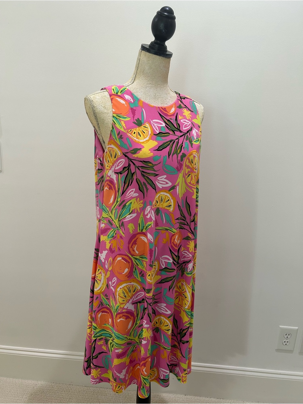 Pappagallo Pink Tropical Fruit Print Midi Dress